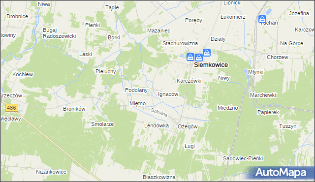 mapa Ignaców gmina Siemkowice, Ignaców gmina Siemkowice na mapie Targeo
