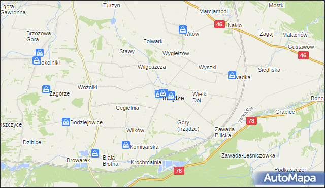 mapa Irządze powiat zawierciański, Irządze powiat zawierciański na mapie Targeo