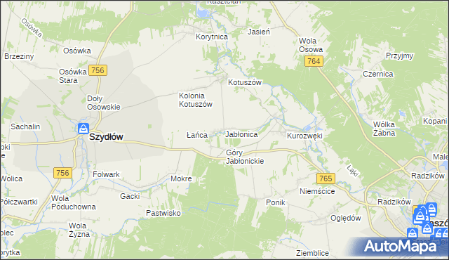 mapa Jabłonica gmina Szydłów, Jabłonica gmina Szydłów na mapie Targeo