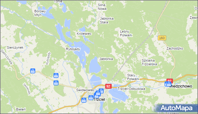 mapa Jabłonka gmina Trzciel, Jabłonka gmina Trzciel na mapie Targeo