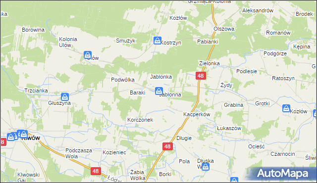 mapa Jabłonna gmina Wyśmierzyce, Jabłonna gmina Wyśmierzyce na mapie Targeo