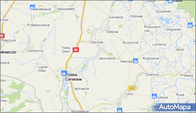 mapa Jaborowice, Jaborowice na mapie Targeo