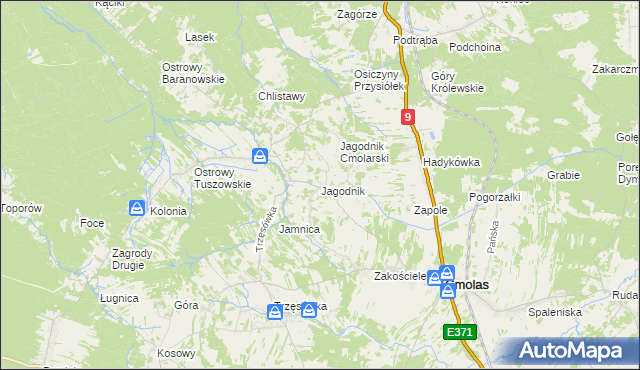 mapa Jagodnik gmina Cmolas, Jagodnik gmina Cmolas na mapie Targeo