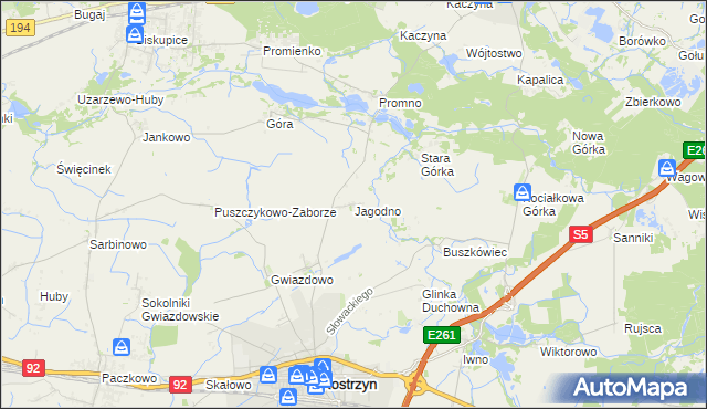 mapa Jagodno gmina Kostrzyn, Jagodno gmina Kostrzyn na mapie Targeo