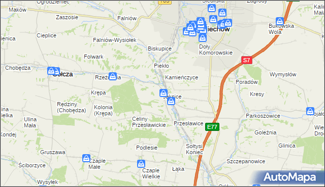 mapa Jaksice gmina Miechów, Jaksice gmina Miechów na mapie Targeo
