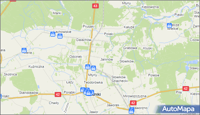 mapa Janinów gmina Rudniki, Janinów gmina Rudniki na mapie Targeo