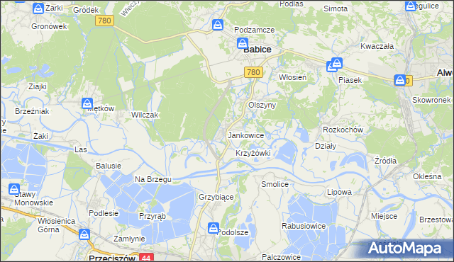 mapa Jankowice gmina Babice, Jankowice gmina Babice na mapie Targeo