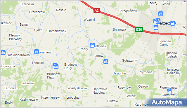 mapa Janów gmina Dalików, Janów gmina Dalików na mapie Targeo