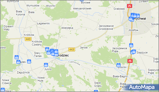 mapa Janów gmina Grodziec, Janów gmina Grodziec na mapie Targeo