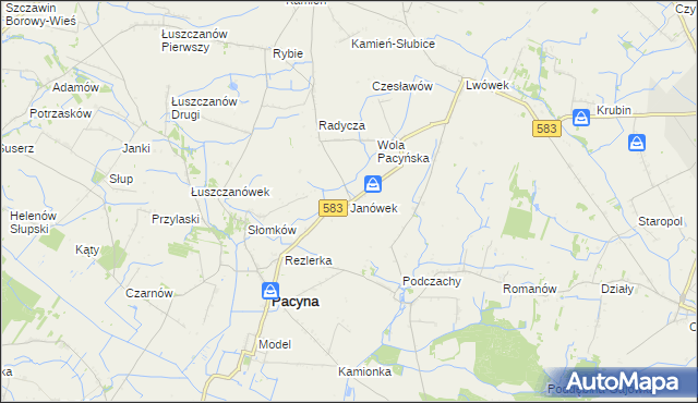 mapa Janówek gmina Pacyna, Janówek gmina Pacyna na mapie Targeo