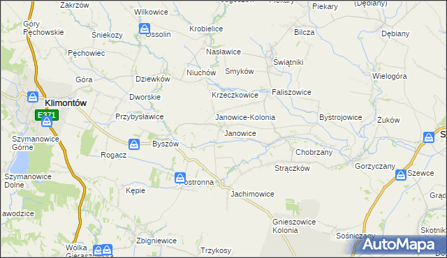 mapa Janowice gmina Samborzec, Janowice gmina Samborzec na mapie Targeo