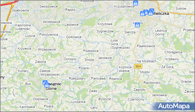 mapa Janowice gmina Wieliczka, Janowice gmina Wieliczka na mapie Targeo
