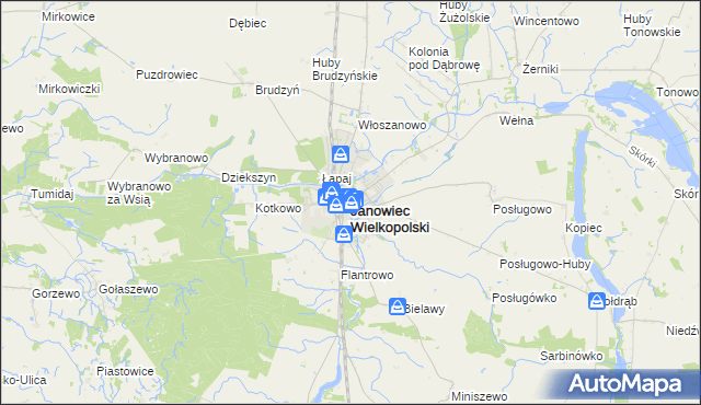 mapa Janowiec Wielkopolski, Janowiec Wielkopolski na mapie Targeo