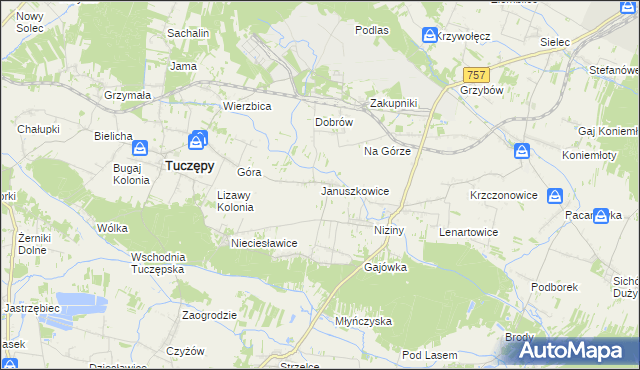 mapa Januszkowice gmina Tuczępy, Januszkowice gmina Tuczępy na mapie Targeo
