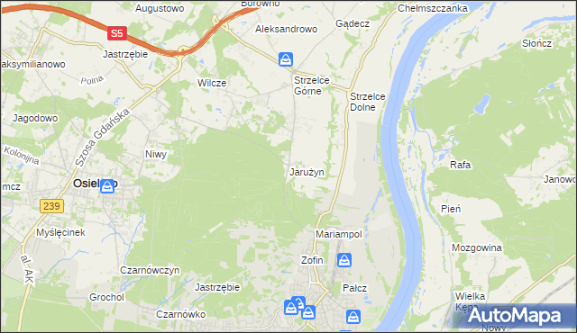 mapa Jarużyn gmina Osielsko, Jarużyn gmina Osielsko na mapie Targeo