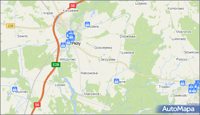 mapa Jarzysław gmina Płoty, Jarzysław gmina Płoty na mapie Targeo