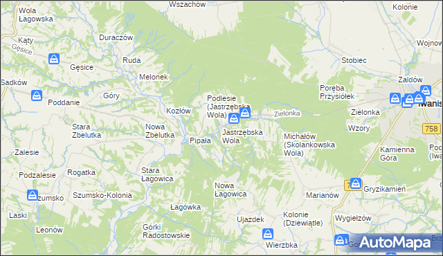 mapa Jastrzębska Wola, Jastrzębska Wola na mapie Targeo