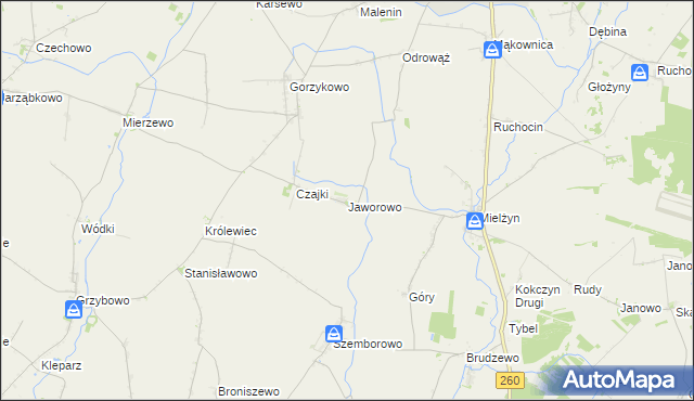 mapa Jaworowo gmina Witkowo, Jaworowo gmina Witkowo na mapie Targeo