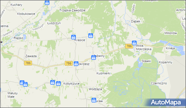 mapa Jaźwiny gmina Mstów, Jaźwiny gmina Mstów na mapie Targeo