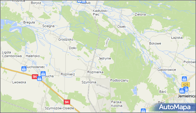 mapa Jędrynie, Jędrynie na mapie Targeo