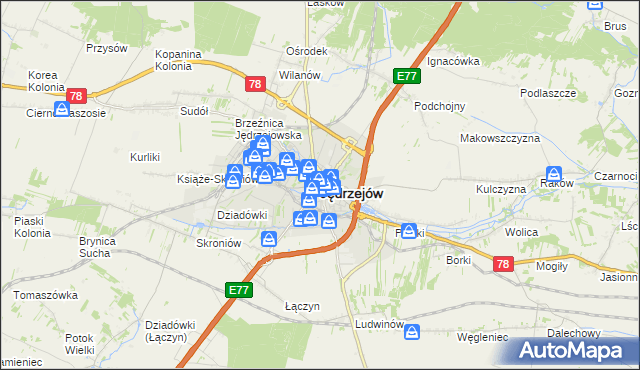 mapa Jędrzejów, Jędrzejów na mapie Targeo