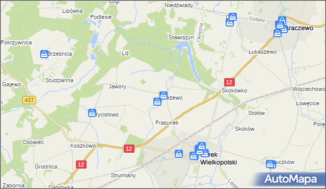 mapa Jeżewo gmina Borek Wielkopolski, Jeżewo gmina Borek Wielkopolski na mapie Targeo
