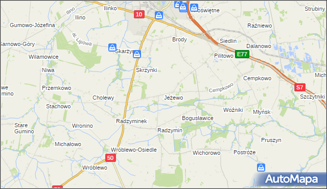 mapa Jeżewo gmina Płońsk, Jeżewo gmina Płońsk na mapie Targeo