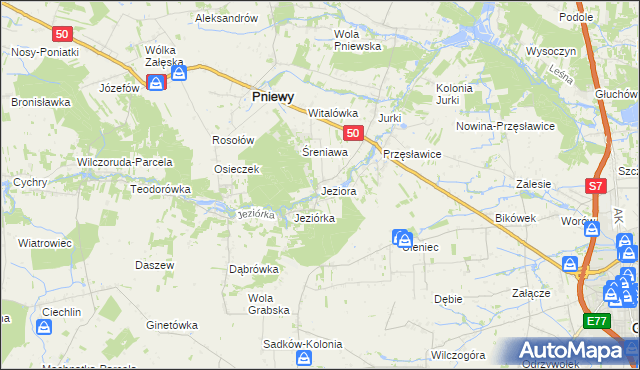 mapa Jeziora gmina Pniewy, Jeziora gmina Pniewy na mapie Targeo