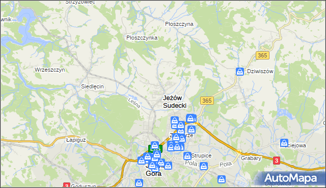 mapa Jeżów Sudecki, Jeżów Sudecki na mapie Targeo