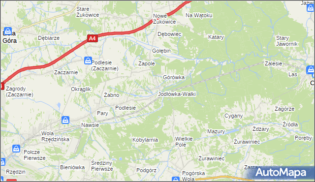 mapa Jodłówka-Wałki, Jodłówka-Wałki na mapie Targeo