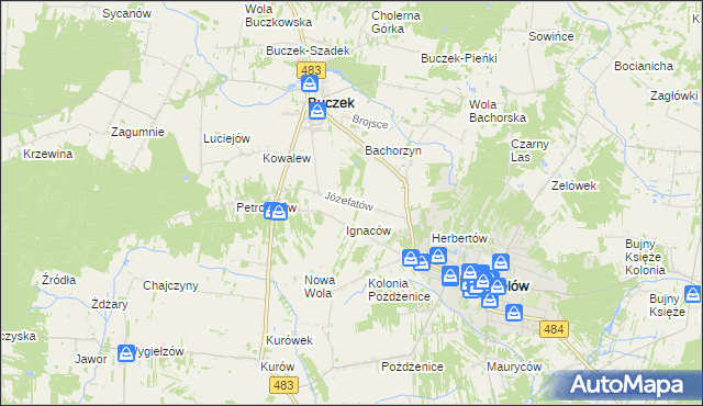 mapa Józefatów gmina Buczek, Józefatów gmina Buczek na mapie Targeo
