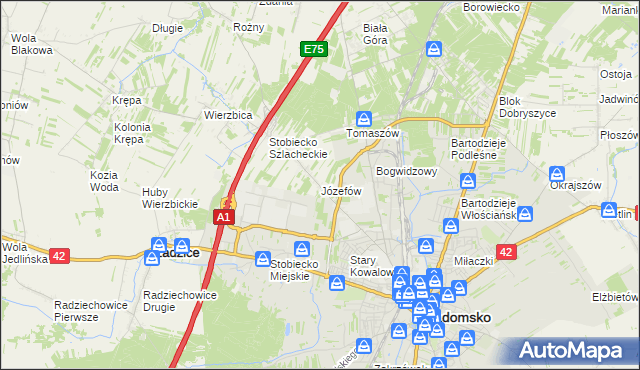 mapa Józefów gmina Ładzice, Józefów gmina Ładzice na mapie Targeo