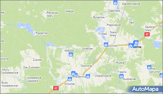 mapa Julianów gmina Fałków, Julianów gmina Fałków na mapie Targeo