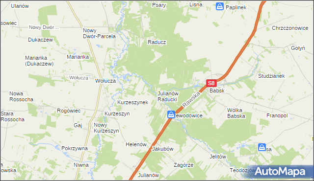 mapa Julianów Raducki, Julianów Raducki na mapie Targeo