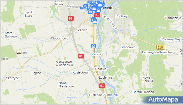 mapa Kacice gmina Pułtusk, Kacice gmina Pułtusk na mapie Targeo
