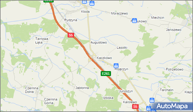 mapa Kaczkowo gmina Rydzyna, Kaczkowo gmina Rydzyna na mapie Targeo