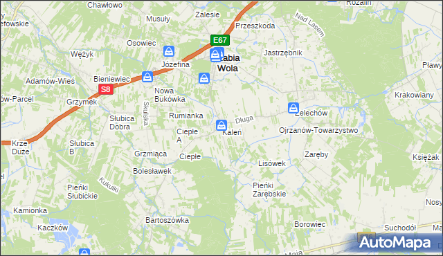 mapa Kaleń gmina Żabia Wola, Kaleń gmina Żabia Wola na mapie Targeo