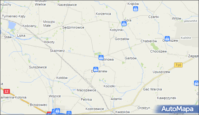 mapa Kalinowa gmina Błaszki, Kalinowa gmina Błaszki na mapie Targeo