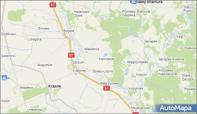 mapa Kalinowiec gmina Płoniawy-Bramura, Kalinowiec gmina Płoniawy-Bramura na mapie Targeo