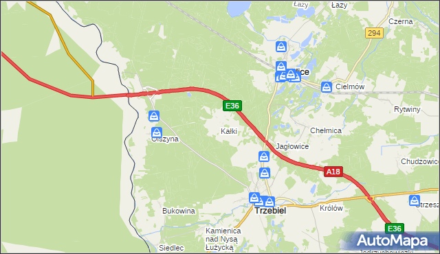 mapa Kałki gmina Trzebiel, Kałki gmina Trzebiel na mapie Targeo