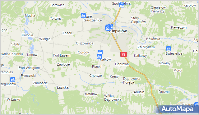 mapa Kałków gmina Ciepielów, Kałków gmina Ciepielów na mapie Targeo