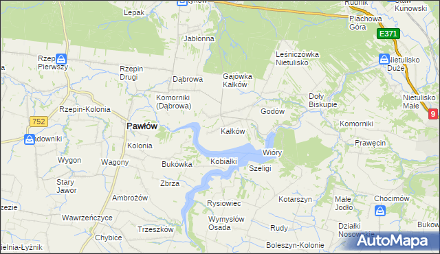 mapa Kałków gmina Pawłów, Kałków gmina Pawłów na mapie Targeo