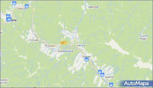 mapa Kalnica gmina Cisna, Kalnica gmina Cisna na mapie Targeo