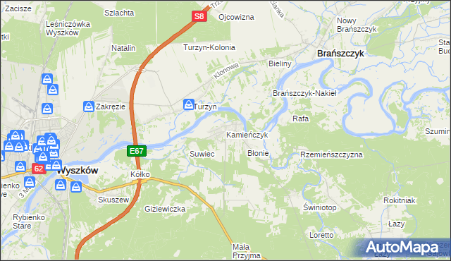 mapa Kamieńczyk gmina Wyszków, Kamieńczyk gmina Wyszków na mapie Targeo