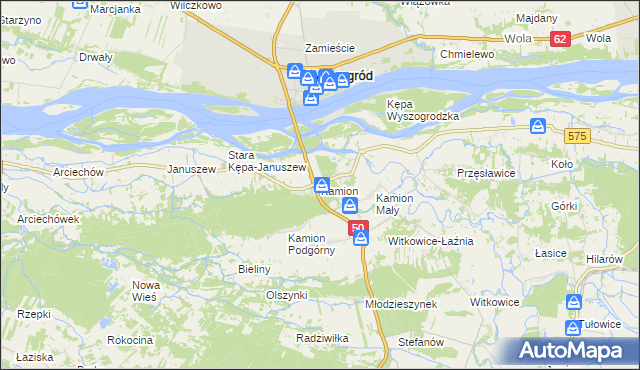 mapa Kamion gmina Młodzieszyn, Kamion gmina Młodzieszyn na mapie Targeo