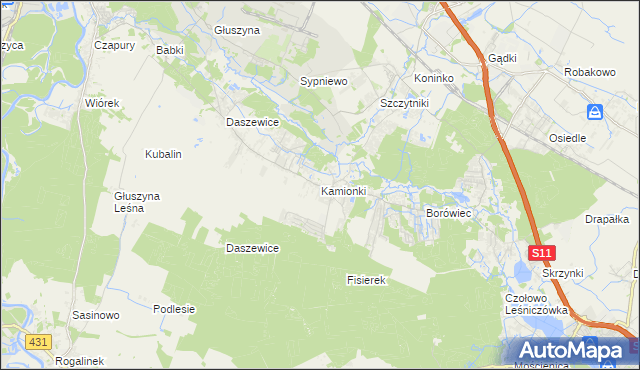 mapa Kamionki gmina Kórnik, Kamionki gmina Kórnik na mapie Targeo