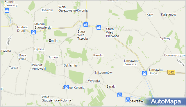 mapa Karolin gmina Zakrzew, Karolin gmina Zakrzew na mapie Targeo