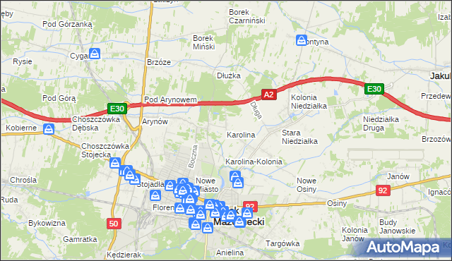 mapa Karolina gmina Mińsk Mazowiecki, Karolina gmina Mińsk Mazowiecki na mapie Targeo