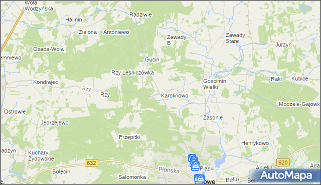 mapa Karolinowo gmina Nowe Miasto, Karolinowo gmina Nowe Miasto na mapie Targeo