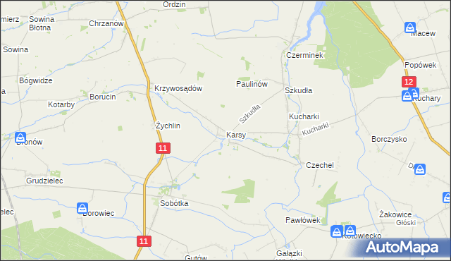mapa Karsy gmina Gołuchów, Karsy gmina Gołuchów na mapie Targeo